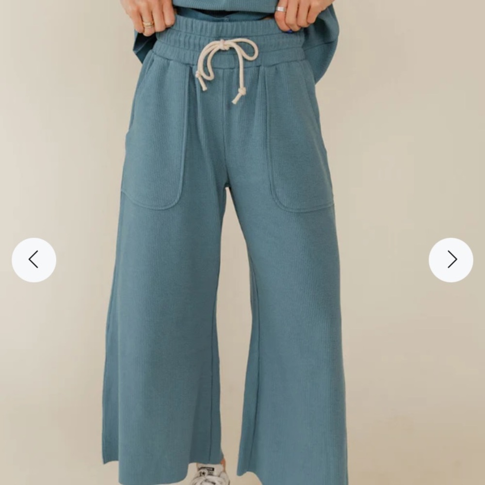 Fitz Wide Leg Drawstring Knit Pants — Turquoise LOVE OLIVE CO